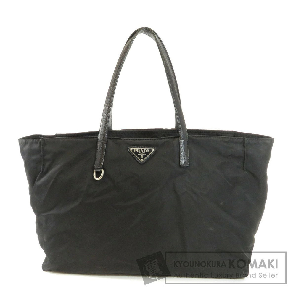 Prada Tessuto tote bag iconic enameled metal triangle logo Black